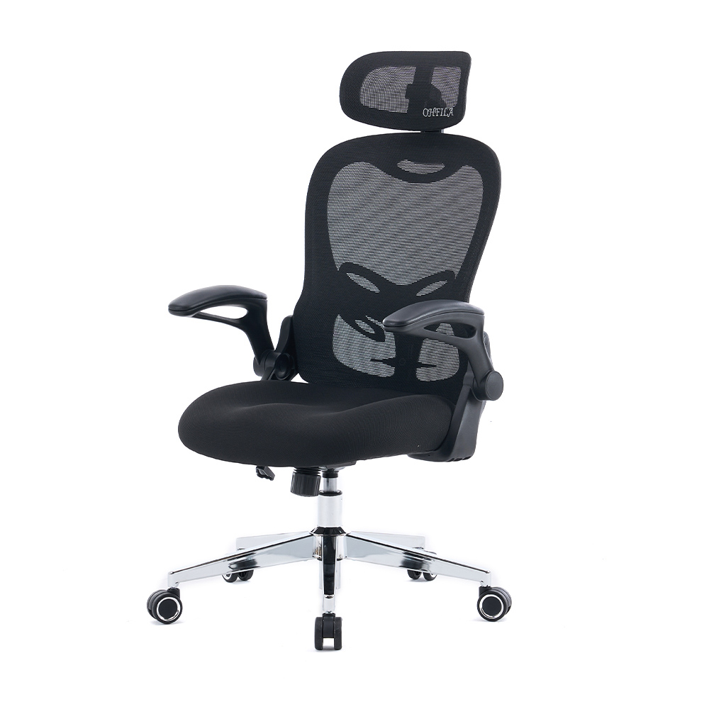 5140 Itim/puting ergonomic mesh na upuan sa opisina, mataas na likod na upuan sa computer