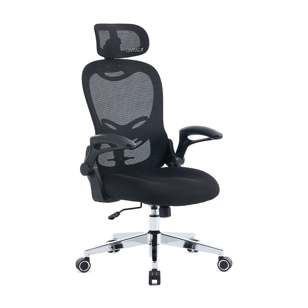 5140 Itim/puting ergonomic mesh na upuan sa opisina, mataas na likod na upuan sa computer