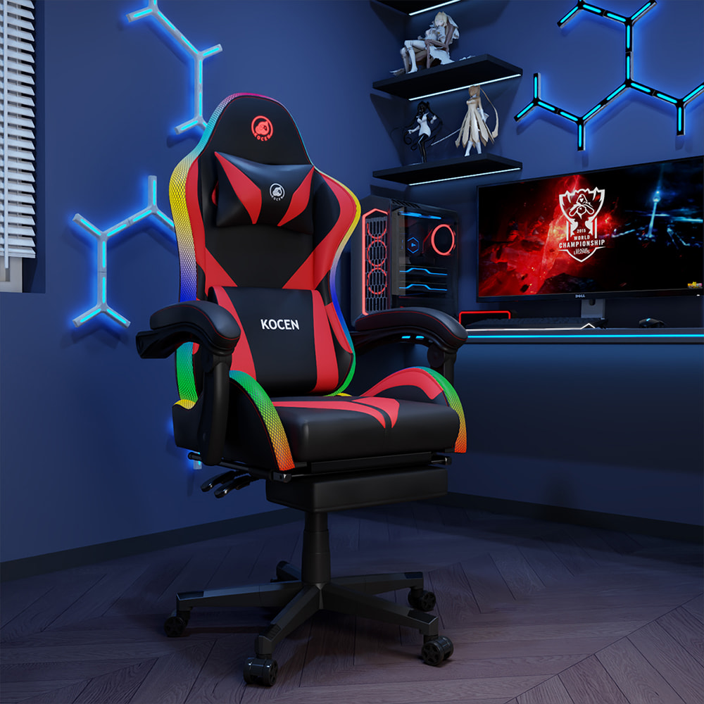 PU Leather Fabric Gaming Chair, Esports Chair na May Multi-color Adjustable RGB Lights, USB Powered, Remote Control