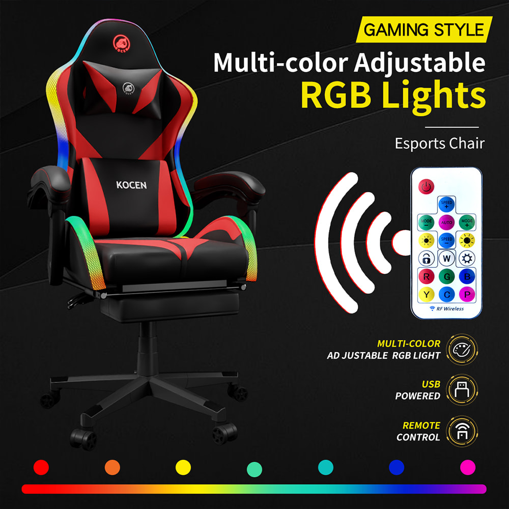 PU Leather Fabric Gaming Chair, Esports Chair na May Multi-color Adjustable RGB Lights, USB Powered, Remote Control PU Leather Fabric Gaming Chair, Esports Chair na May Multi-color Adjustable RGB Lights, USB Powered, Remote Control