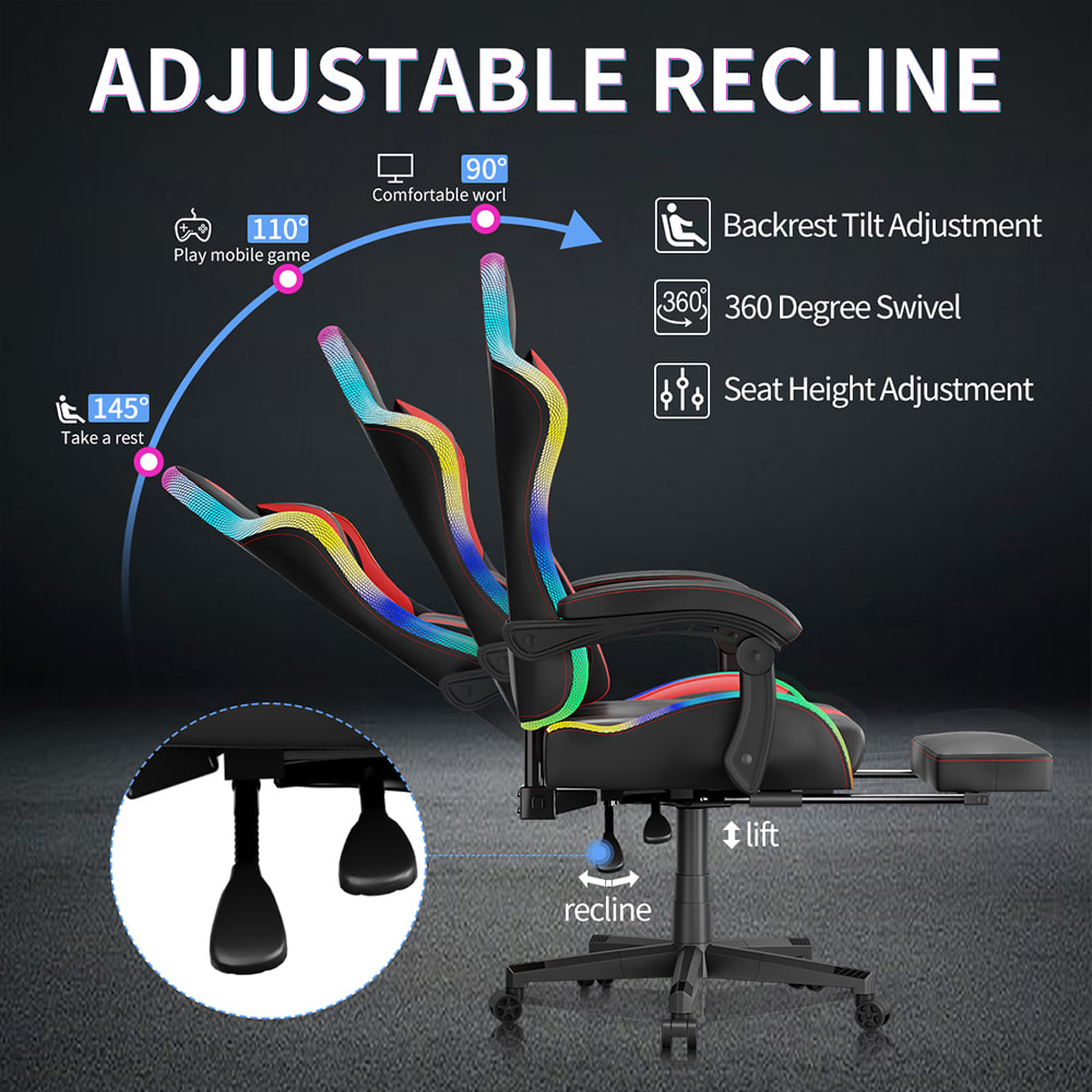 PU Leather Fabric Gaming Chair, Esports Chair na May Multi-color Adjustable RGB Lights, USB Powered, Remote Control PU Leather Fabric Gaming Chair, Esports Chair na May Multi-color Adjustable RGB Lights, USB Powered, Remote Control