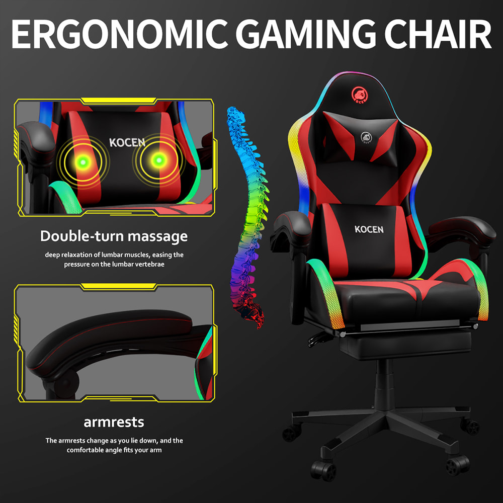 PU Leather Fabric Gaming Chair, Esports Chair na May Multi-color Adjustable RGB Lights, USB Powered, Remote Control PU Leather Fabric Gaming Chair, Esports Chair na May Multi-color Adjustable RGB Lights, USB Powered, Remote Control